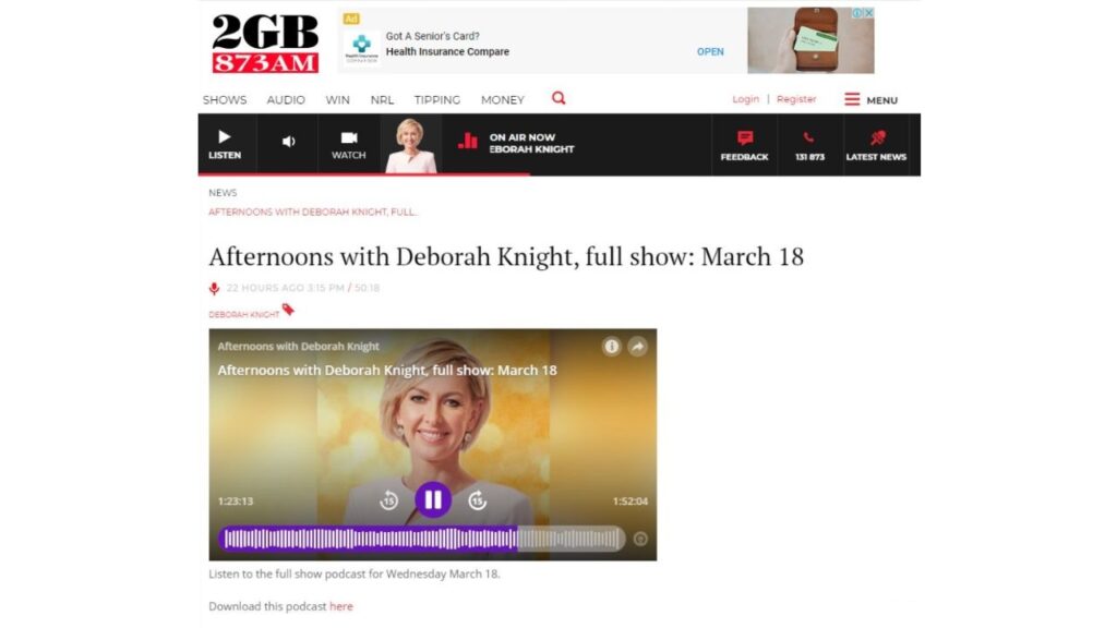 Afternoons with Deborah Knight 2GB Sydney