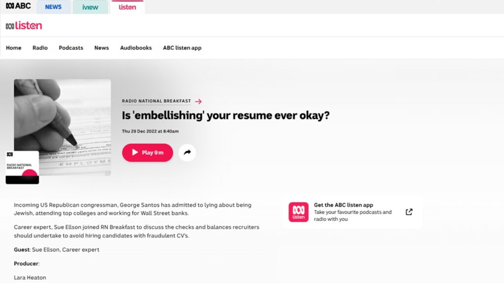 Is embellishing your resume ever okay? ABC Radio National Sarah Dingle and Sue Ellson