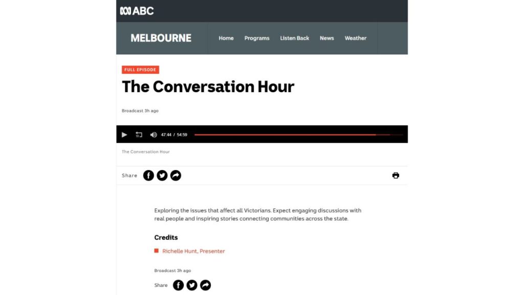 ABC Radio Melbourne 774AM The Conversation Hour with Sue Ellson