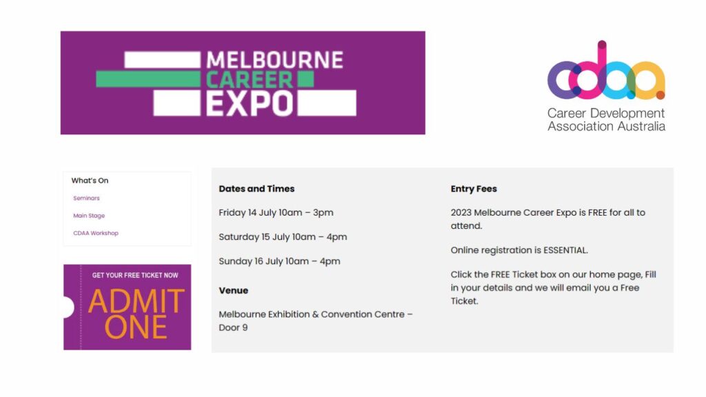 Melbourne Career Expo 2023 14-16 July 2023 Melbourne Convention and Exhibition Centre