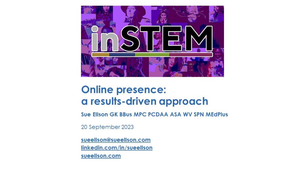 Online presence a results-driven approach at inSTEM Conference Melbourne Naarm 2023 with Sue Ellson
