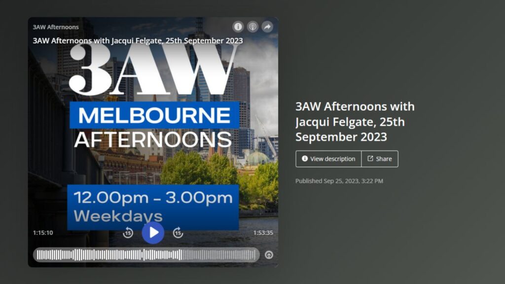 Unretiring on 3AW 693 Radio Melbourne with Jacqui Felgate and Sue Ellson