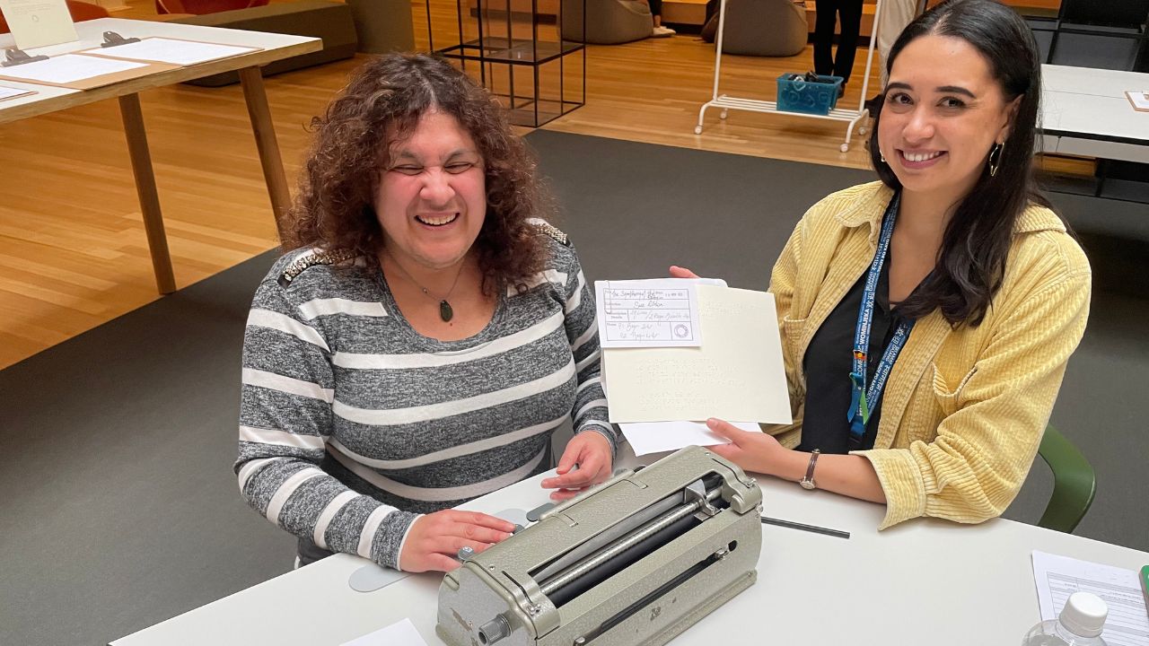 In(Visible) Libraries Poetry in Braille at State Library of Victoria Marisa Sposaro and Caitlyn with The Symphony Of The Rainy Night