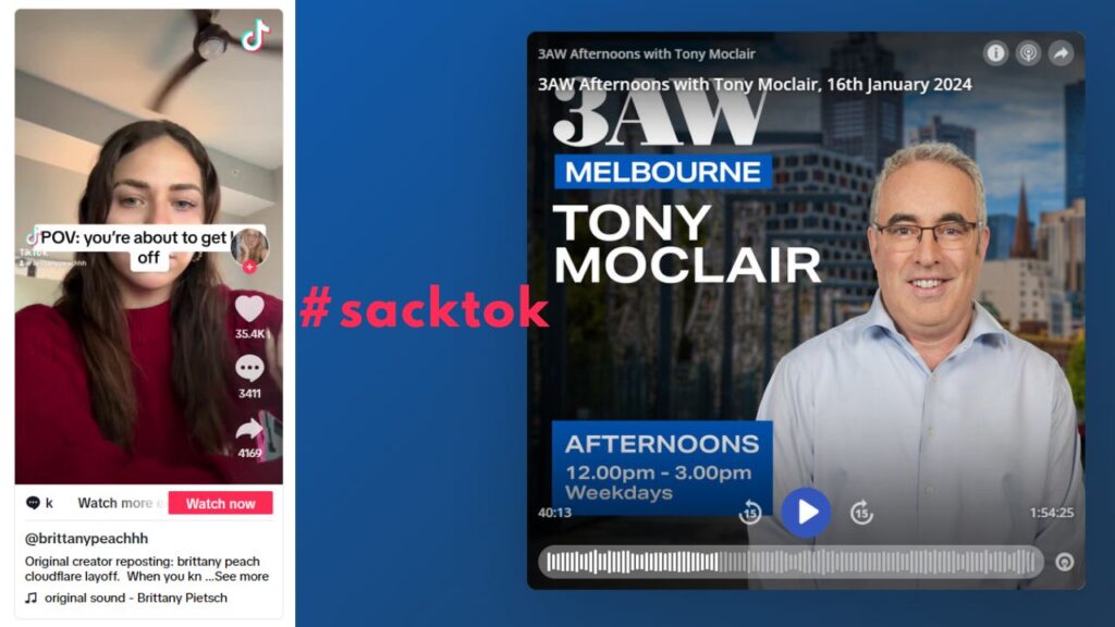 Sacktok on 3AW 693AM Radio Melbourne with Tony Moclair and Sue Ellson