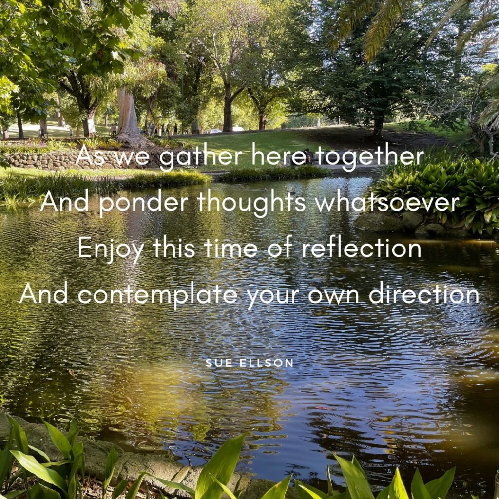 Gather Together Poem By Sue Ellson Pond in Queen Victoria Gardens Melbourne Victoria Australia