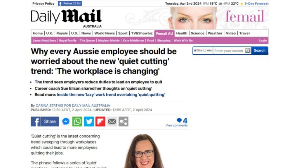 Quiet Cutting on Daily Mail Australia By Carina Stathis and Sue Ellson