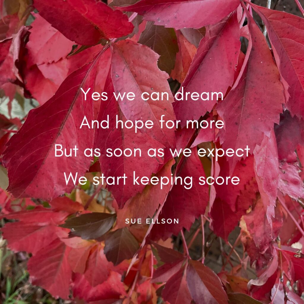 Expectations Poem By Sue Ellson Red Leaves in Canterbury Melbourne Victoria Australia