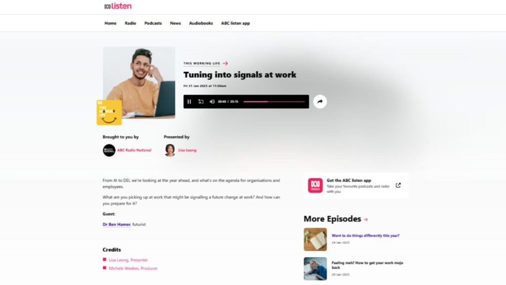 This Working Life ABC Radio National Tuning Into Signals At Work Dr Ben Hamer and Lisa Leong