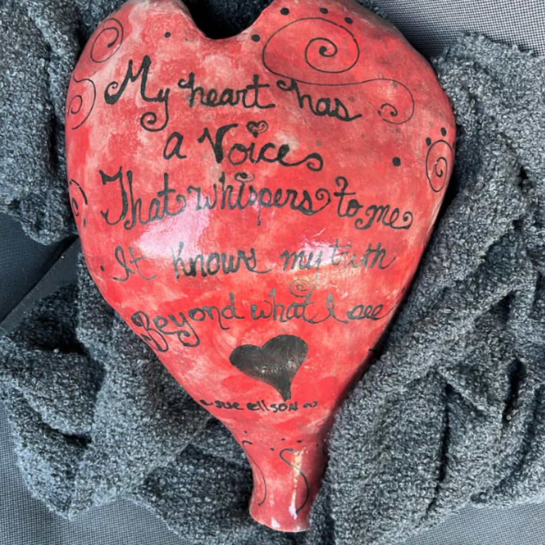 Heart Poem By Sue Ellson on Pottery By Wendy Winter