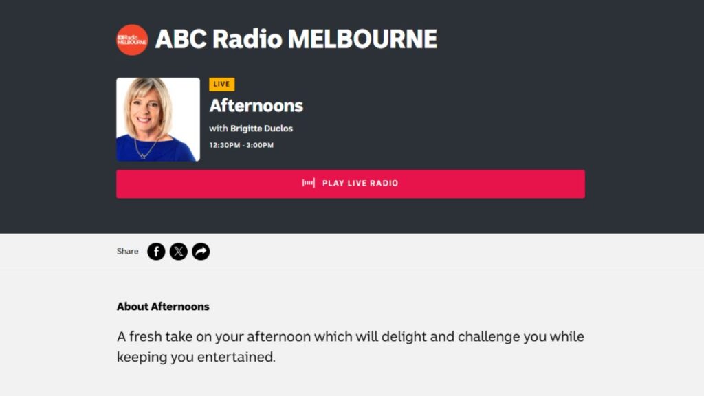 ABC Radio Melbourne 774AM with Brigitte Duclos