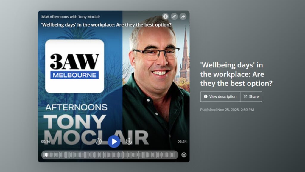 Wellbeing Days in the workplace are they the best option 3AW 693AM Radio Melbourne Afternoons with Shane McInnes and Sue Ellson