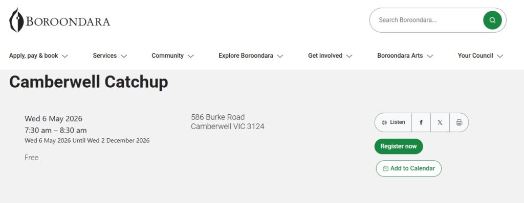 City of Boroondara Camberwell Catchup By Sue Ellson
