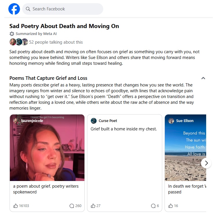 Facebook Answer Sad Poetry About Death and Moving On Sue Ellson Death Poem Feature
